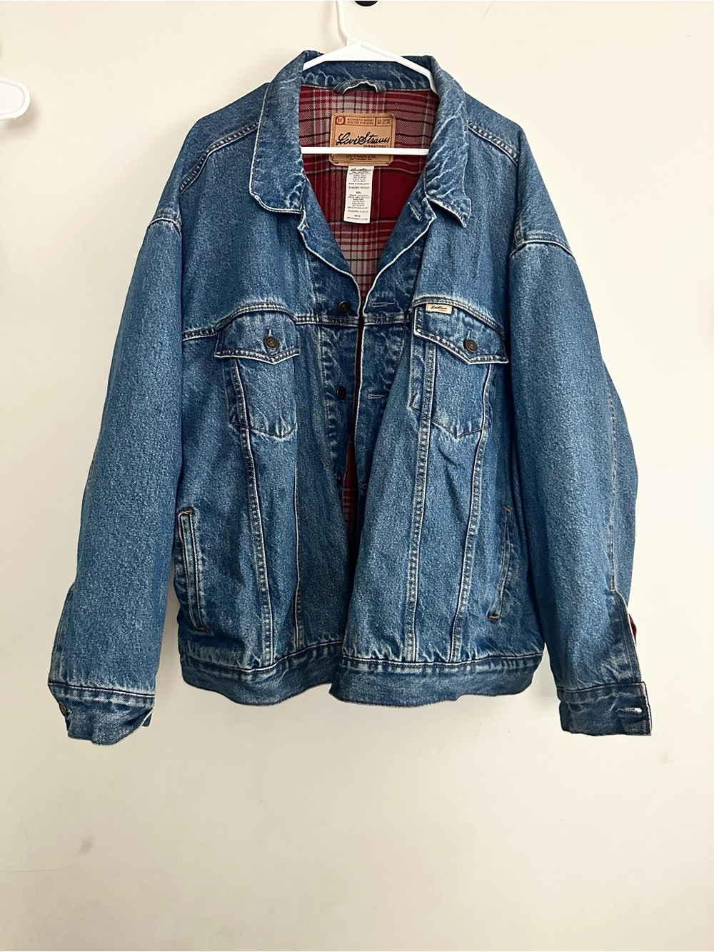 Levi's Blue Denim Jacket with Red Plaid Lining 4XL